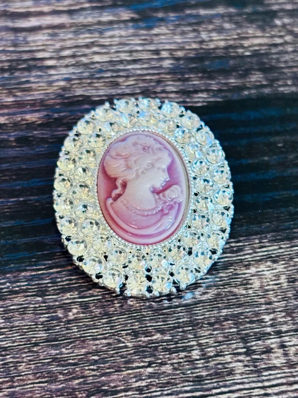 Pink Cameo and Crystal Oval Brooch — Women's Vintage-Inspired Jewelry